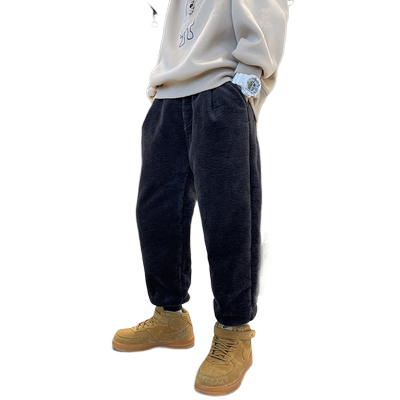 男童一体羊羔绒灯芯绒长裤