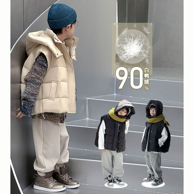 男童马甲羽绒无袖可拆卸连帽外套