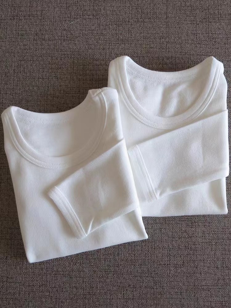 加绒儿童白色纯棉打底衫春秋长袖圆领t恤男 女童半高领加厚保暖衣