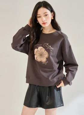 25秋季新款立体绣花朵套头慵懒风通勤圆领长袖薄款卫衣上衣29009