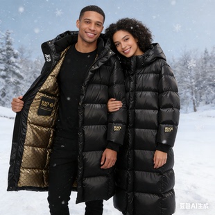 黑金鹅绒羽绒服女高充绒量2024极寒冬装男女情侣长款加厚冬季外套