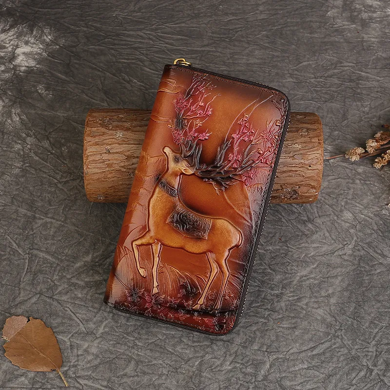 2025跨境新款复古压花真皮钱包头层牛皮长款拉链钱夹大容量手拿包,箱包皮具/热销女包/男包,钱包,淘宝优惠券,粉丝福利购,淘宝优惠卷