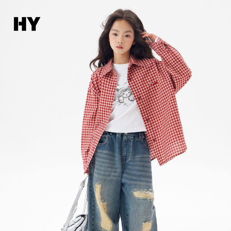 女童格子衬衫纯棉宽松