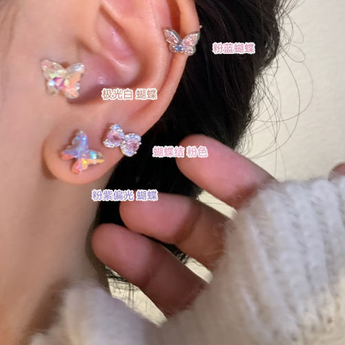 Minky「莫奈花蝶」超闪锆石耳骨钉蝴蝶耳钉医用钛钢养耳洞耳蜗钉