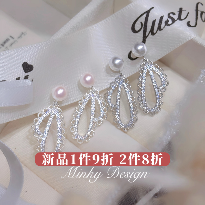 「白纱梦影」原创蕾丝珍珠耳钉蚊香盘耳夹无耳洞耳环耳坠耳饰女