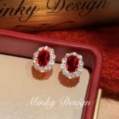 「树莓」一眼精致 秋冬新年红色耳环蚊香盘耳夹无耳洞女耳钉耳饰