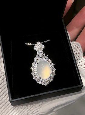 「魔镜之眼」天然白玉髓吊坠项链女款S925纯银锁骨链颈链生日礼物