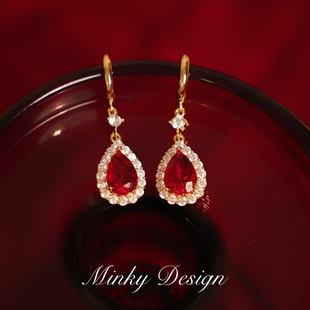 「维纳恋曲」红色水滴耳饰蚊香盘耳夹女无耳洞高级感耳环气质耳钉