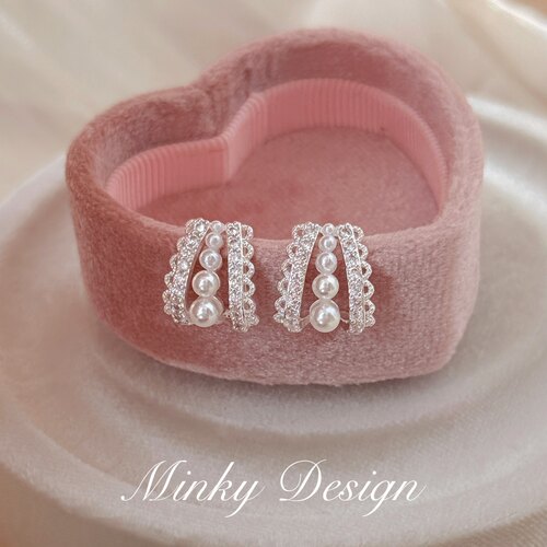 Minky「蕾丝格调」法式珍珠耳钉气质蚊香盘耳夹无耳洞女耳饰耳环