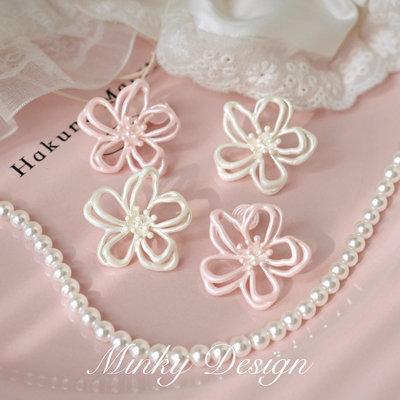 「奶白甜樱」绝美独特耳夹花朵蚊香盘耳夹粉色耳饰无耳洞耳钉耳环