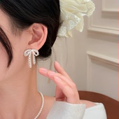 「蕾丝韵味」银色蝴蝶结独特耳饰蚊香盘耳夹女无耳洞耳环小众耳钉