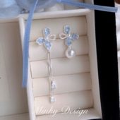 「蓝夜萤火」蓝色不对称珍珠耳饰蚊香盘耳夹无耳洞显脸小耳环耳钉