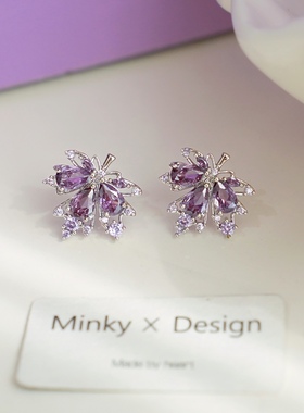 「紫枫染秋」小众紫色枫叶耳饰蚊香盘耳夹无耳洞耳钉绝美独特耳夹