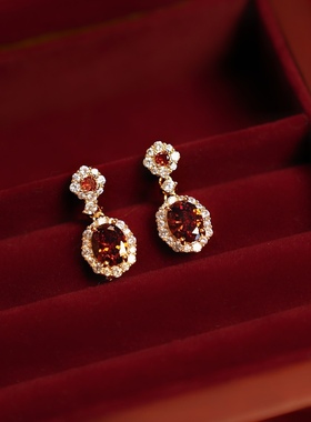 「复古舞会」法式复古宫廷红色耳饰蚊香盘耳夹女耳钉轻奢耳环秋冬