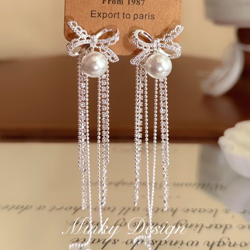 「芭蕾舞」原创一款两戴蝴蝶结耳坠珍珠耳夹蚊香盘耳夹无耳洞耳环