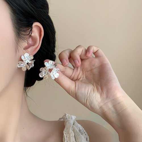 「绚丽之花」小众金属耳饰绝美花朵耳环蚊香盘耳夹女款无耳洞耳钉