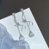 「月上蝶」长款 气质蝴蝶流苏耳饰蚊香盘耳夹女耳钉小众耳环新中式