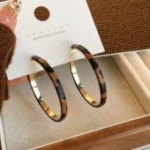 「豹纹女郎」复古个性 豹纹圈圈蚊香盘耳夹无耳洞圆圈耳饰女耳钉银