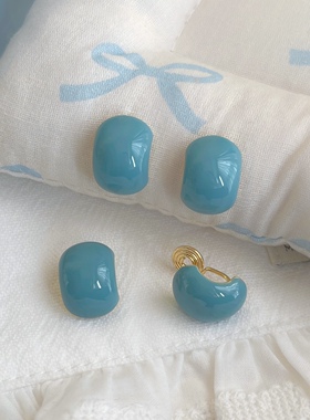 「雾霾蓝」蓝色个性耳饰女韩系蚊香盘耳夹女小巧耳环简约独特耳钉