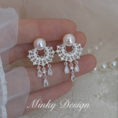 「假面舞会」原创粉光珍珠耳钉蚊香盘耳夹无耳洞气质流苏耳环耳饰