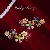 「百花齐放」彩色花朵精致锆石耳环蚊香盘耳夹无耳洞爆款 耳钉耳饰