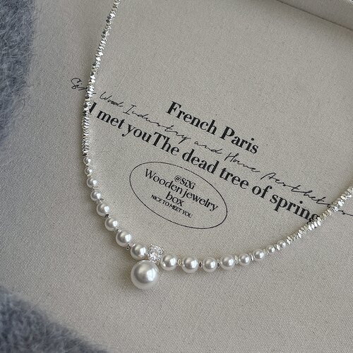 超气质灰色碎银珍珠项链~