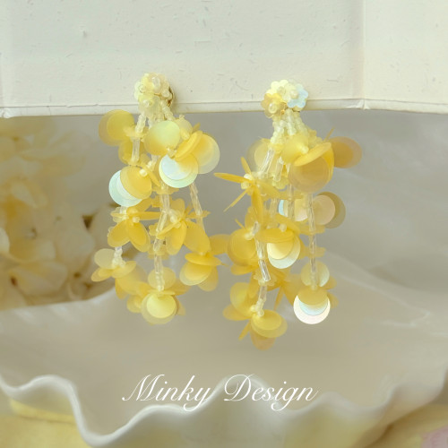「馥朵芳华」黄色花朵流苏耳环蚊香盘耳夹无耳洞耳钉耳饰春夏新款
