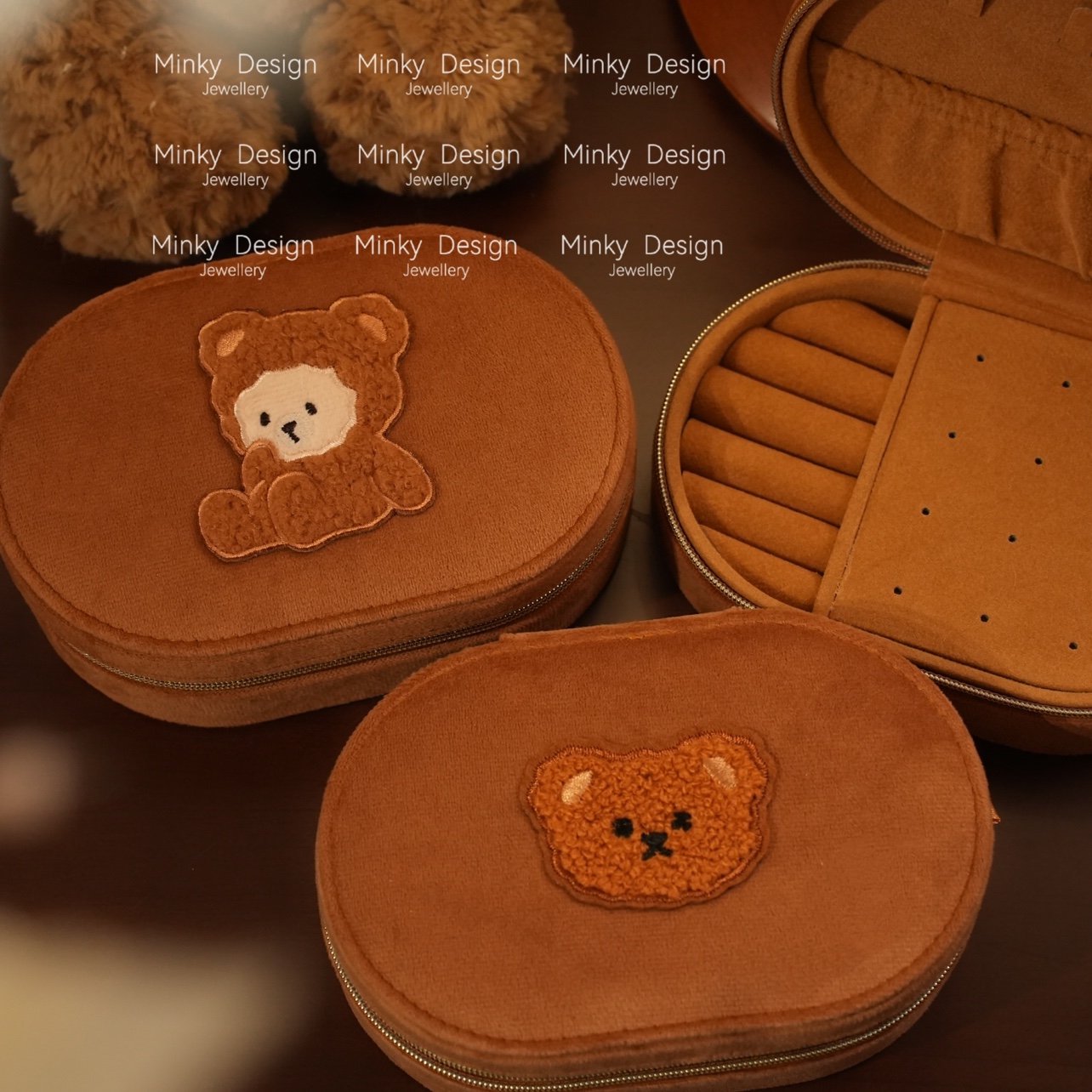 「熊熊家族三代」小熊首饰盒戒指项链收纳盒耳环耳钉耳饰女珠宝盒