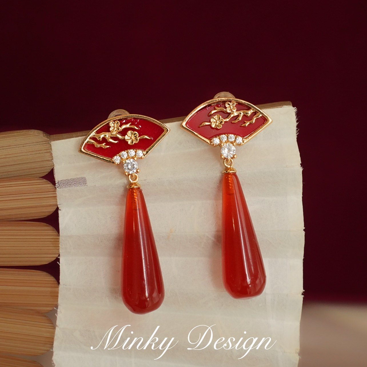 「朱阁玉扇」新中式红色扇子耳饰蚊香盘耳夹无耳洞耳钉水滴耳环女,饰品/流行首饰/时尚饰品新,耳夹,淘宝优惠券,粉丝福利购,淘宝优惠卷