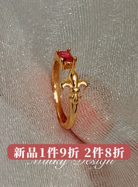 「涩谷印象」鸢尾花尾戒！通勤指环戒指女高级红色小众设计开口戒