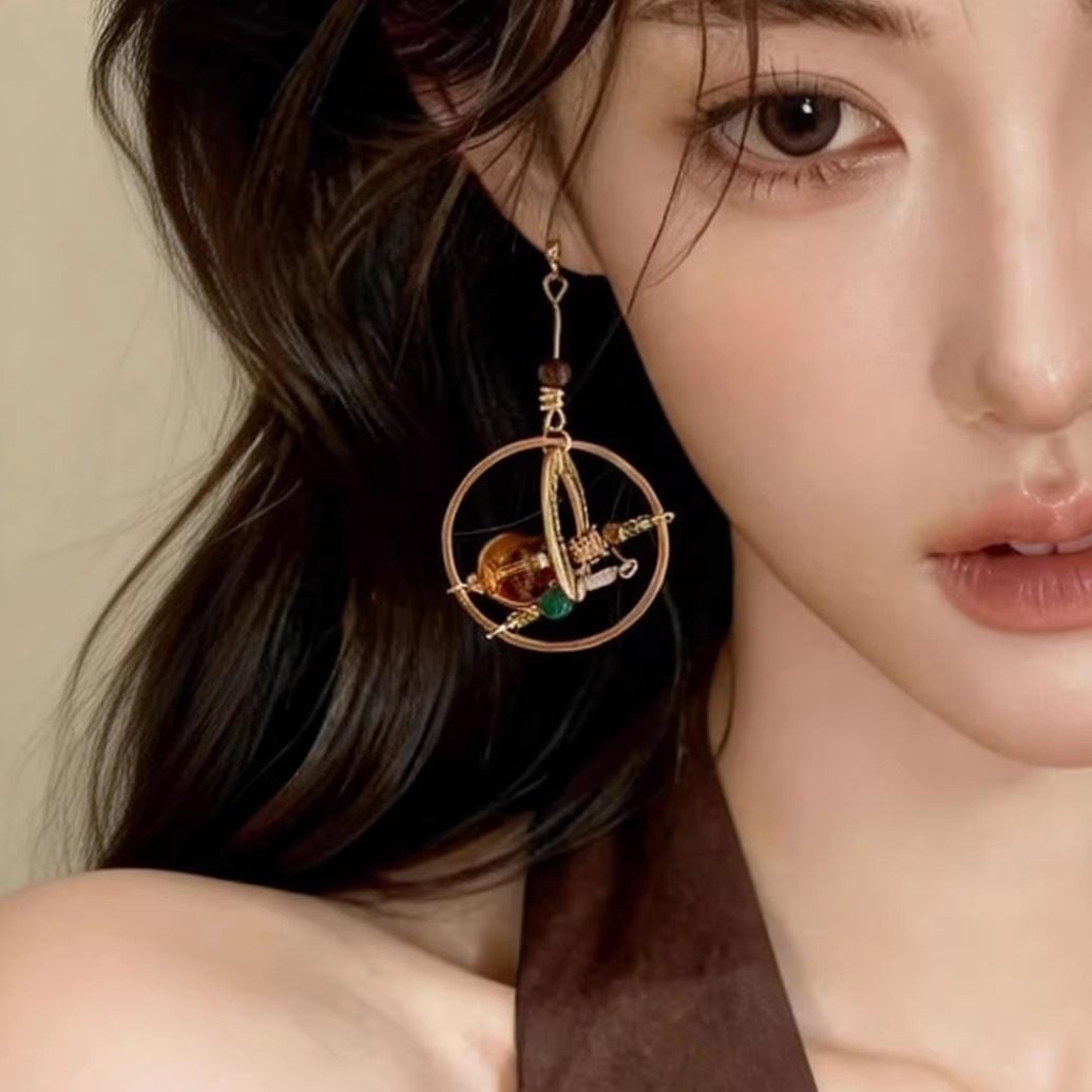 「星月流转」小众设计感星球耳环蚊香盘耳夹无耳洞高级耳钉耳饰女