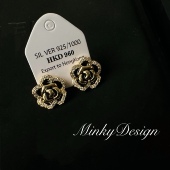 「安娜丝玫瑰」法式 山茶花耳环玫瑰蚊香盘耳夹无耳洞女耳钉耳饰春