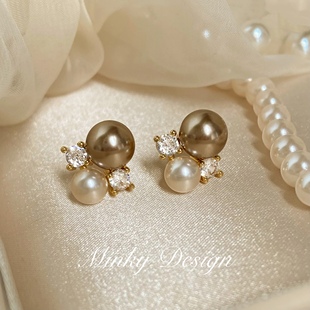 「香颂时光」设计感小众耳饰珍珠耳钉耳夹蚊香盘耳夹无耳洞耳环女