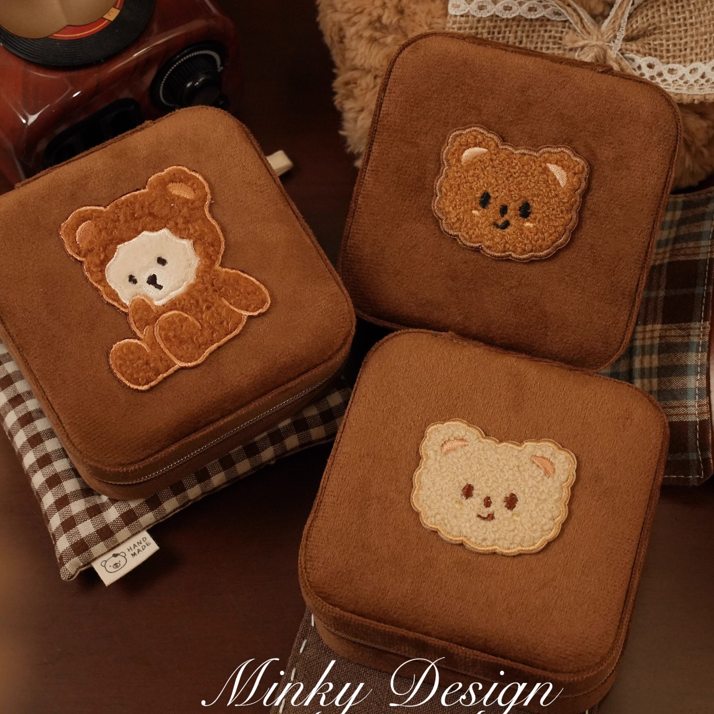 「熊熊家族第五代」可爱小熊首饰盒戒指项链收纳盒女耳环耳钉简约