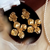 「秋野花集」气质金色花朵耳环蚊香盘耳夹无耳洞耳钉流苏耳坠耳饰