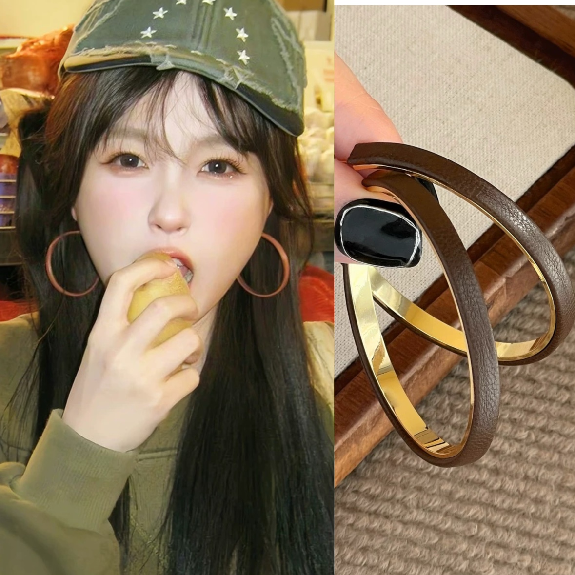 「年轮」虞书欣同款棕色耳圈蚊香盘耳夹无耳洞女独特耳钉素圈耳饰