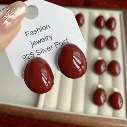 「微醺红豆」复古红色耳饰蚊香盘耳夹女无耳洞酒红过年款耳环耳钉