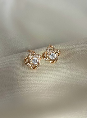 「眷恋」玫瑰金锆石耳饰蚊香盘耳夹气质女耳环小巧精致通勤耳钉银