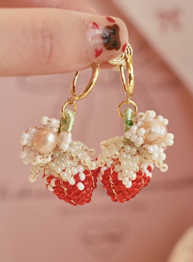 「小草莓」红色草莓耳环蚊香盘耳夹无耳洞少女风耳钉独特耳饰春夏