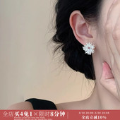「霜穗」韩系太阳花几何珍珠耳饰蚊香盘耳夹气质款 耳钉银独特耳环