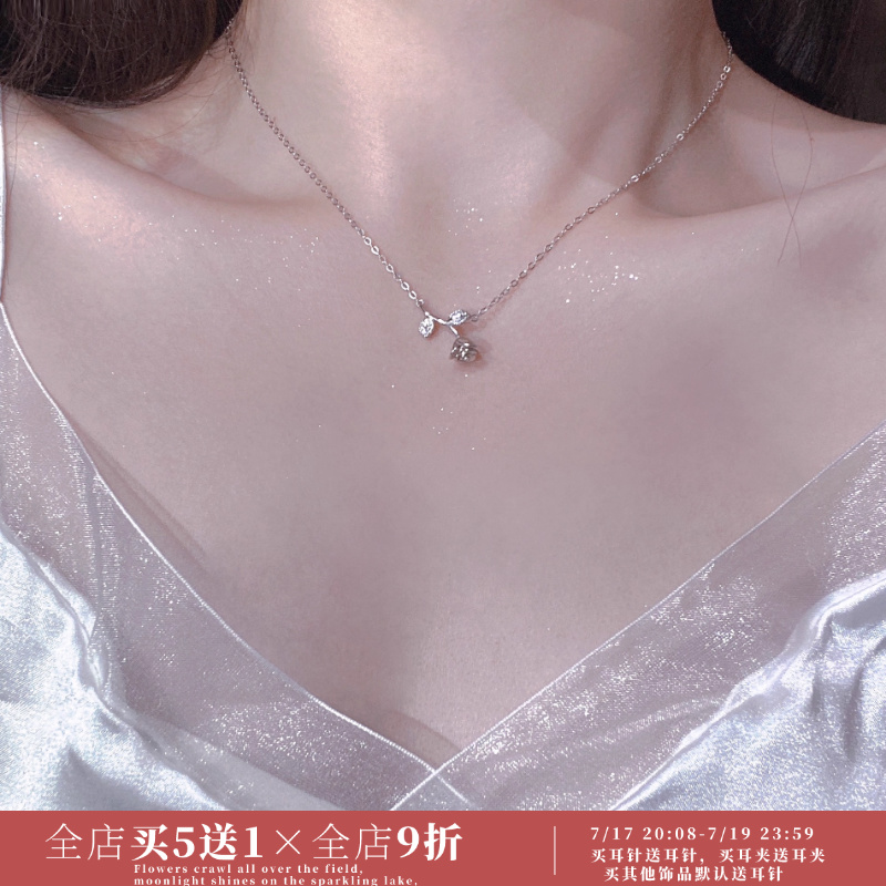 Minky简约森系粉玫瑰银项链