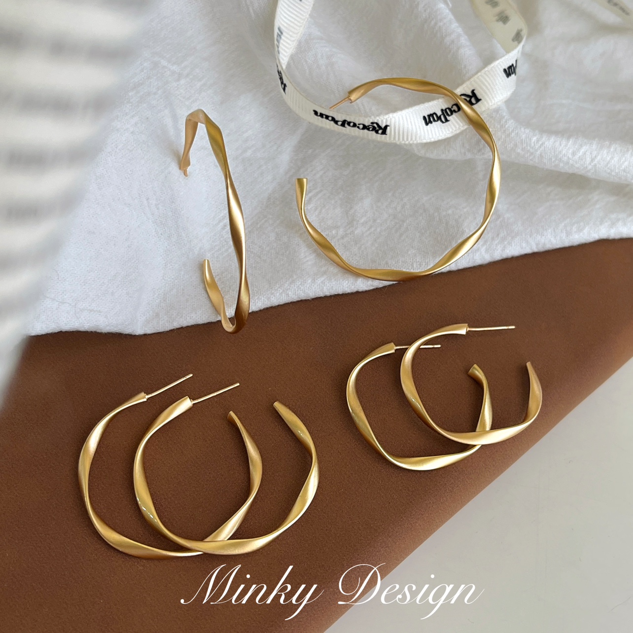 「曲线回廊」不规则哑金色大圈耳夹蚊香盘耳夹无耳洞耳钉耳环耳圈