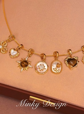 「手作吊坠集」秋冬百搭圆盘吊坠项链轻奢颈链小众设计感锁骨链女