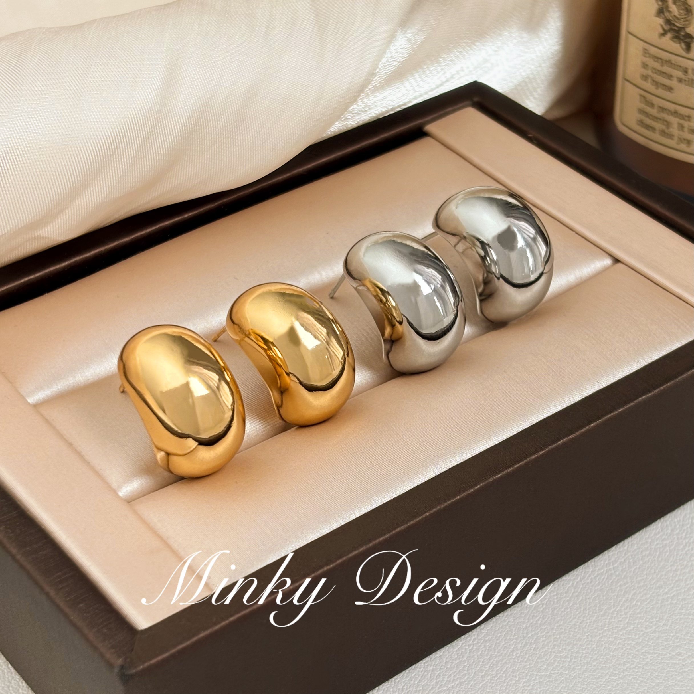 「碎金银豆」简约圆豆耳环蚊香盘耳夹无耳洞气质时尚耳钉百搭耳饰