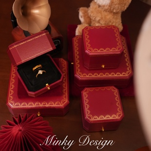 「红韵复古宝盒」求婚珠宝首饰盒便携式饰品盒耳饰戒指手链收纳盒