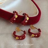 「丹珐红影」安可拉红小众蚊香盘耳夹秋冬耳夹无耳洞耳钉气质耳饰