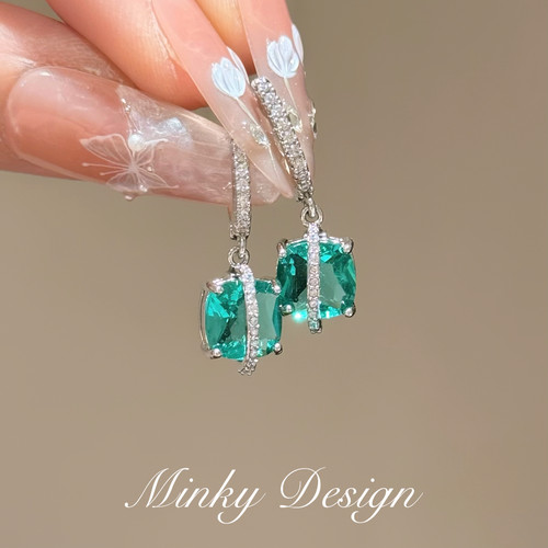 Minky「绿青芜」小众独特耳饰蚊香盘耳夹无耳洞锆石耳钉绿色耳环