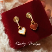 「红心」一款 两戴简约爱心滴釉蚊香盘耳夹无耳洞耳钉耳环过年耳饰