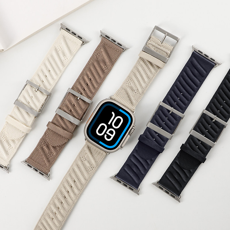 苹果Apple Watch11手表表带适用S1098765432斜纹尼龙编织金属卡扣