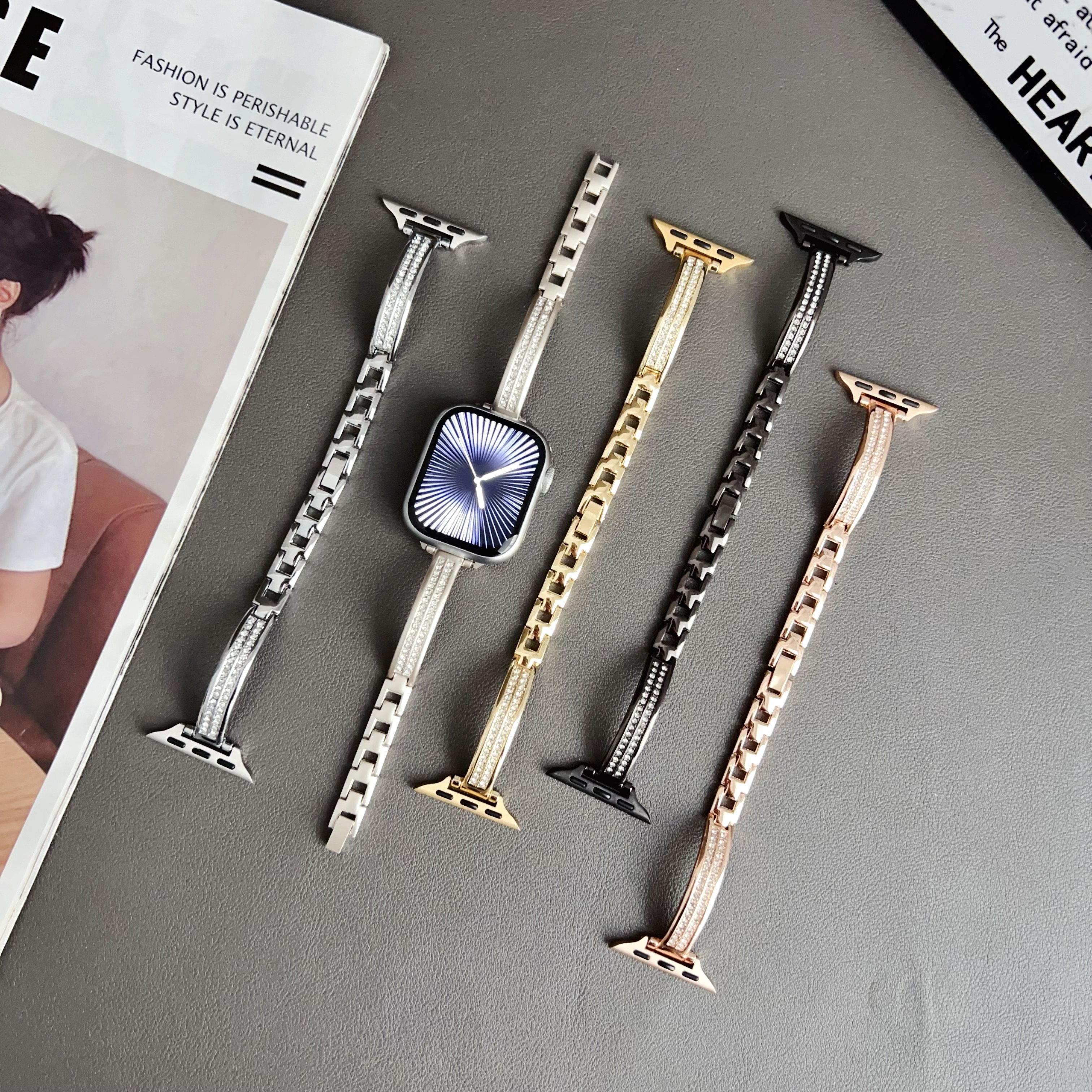 苹果Apple Watch11手表表带适用S987654321SEUltra双排钻手镯手链